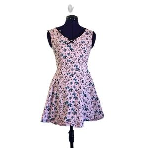 Sourpuss Pink Lace Retro Patterned Short Sleeve Mini Dress